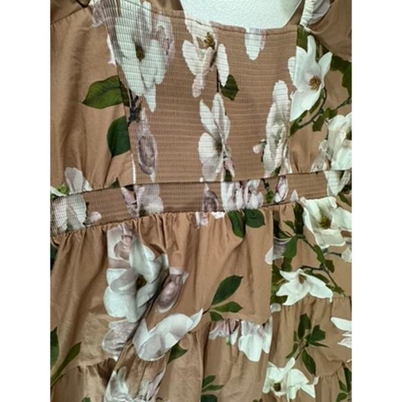"EXPRESS" Women's Tan Magnolia Floral Maxi Prairie Dress Ruched SZ XL Cowgirl - Picture 12 of 12